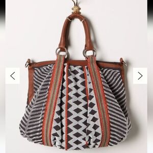 Anthropologie Lucky Penny Beaded Purse Bag With Leather Handles And Trim